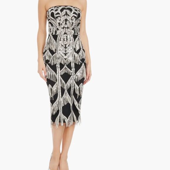 Dress the Population Dresses & Skirts - Dress the Population Black Viviana Sequin Fringe Strapless Midi Dress Sz XXL